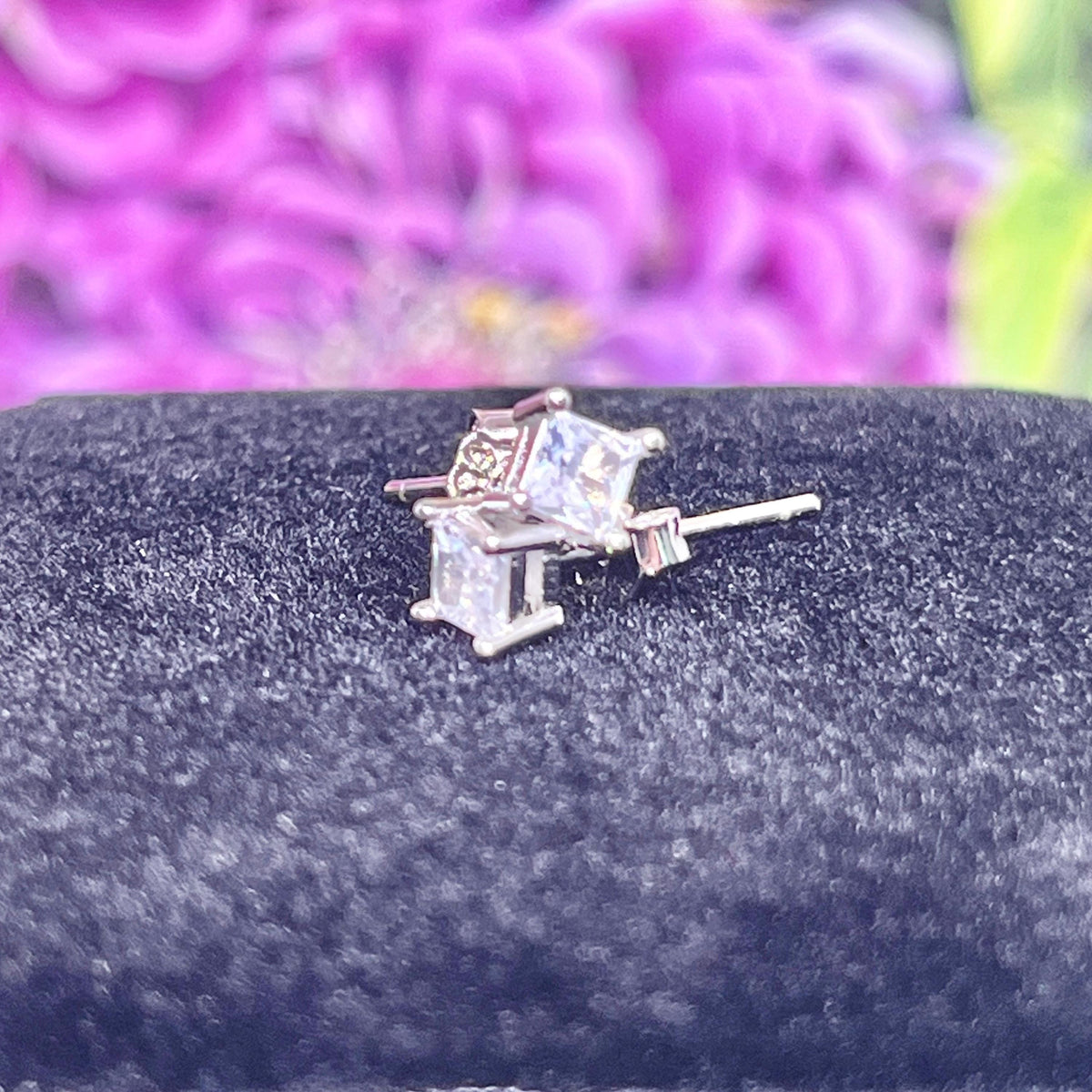 Square Cut .25 Ct Moissanite Diamond Tiny Silver Stud Earrings