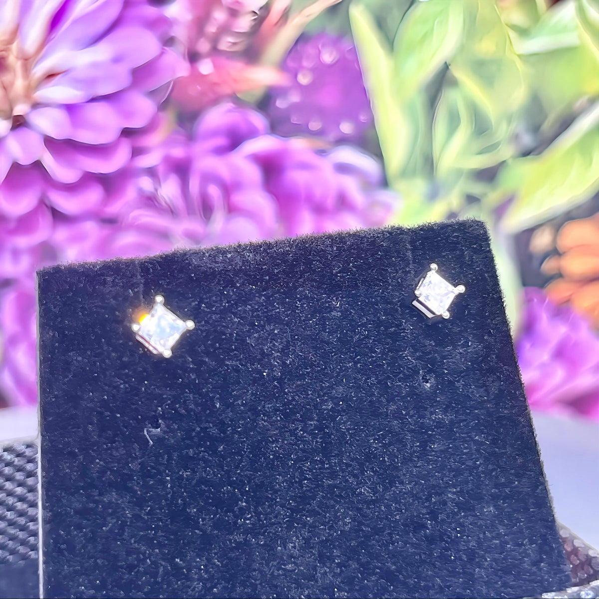 Square Cut .25 Ct Moissanite Diamond Tiny Silver Stud Earrings