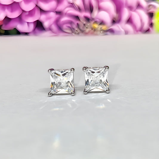 Square Cut 1.25 Ct  Moissanite Diamond Silver Stud Earrings