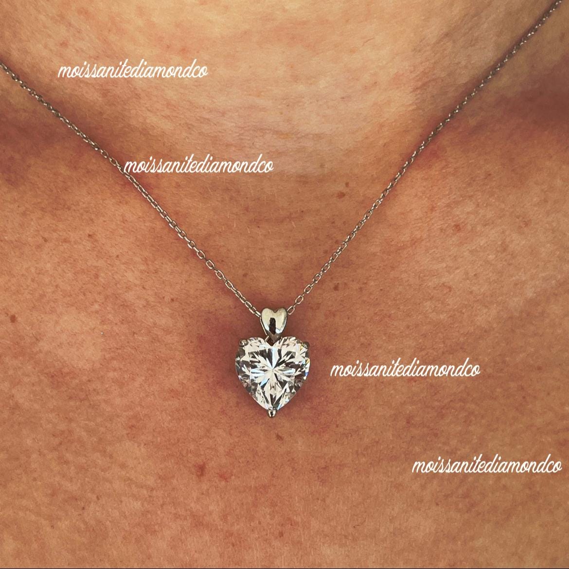 Heart Cut White Sapphire Pendant Necklace, Sterling Silver