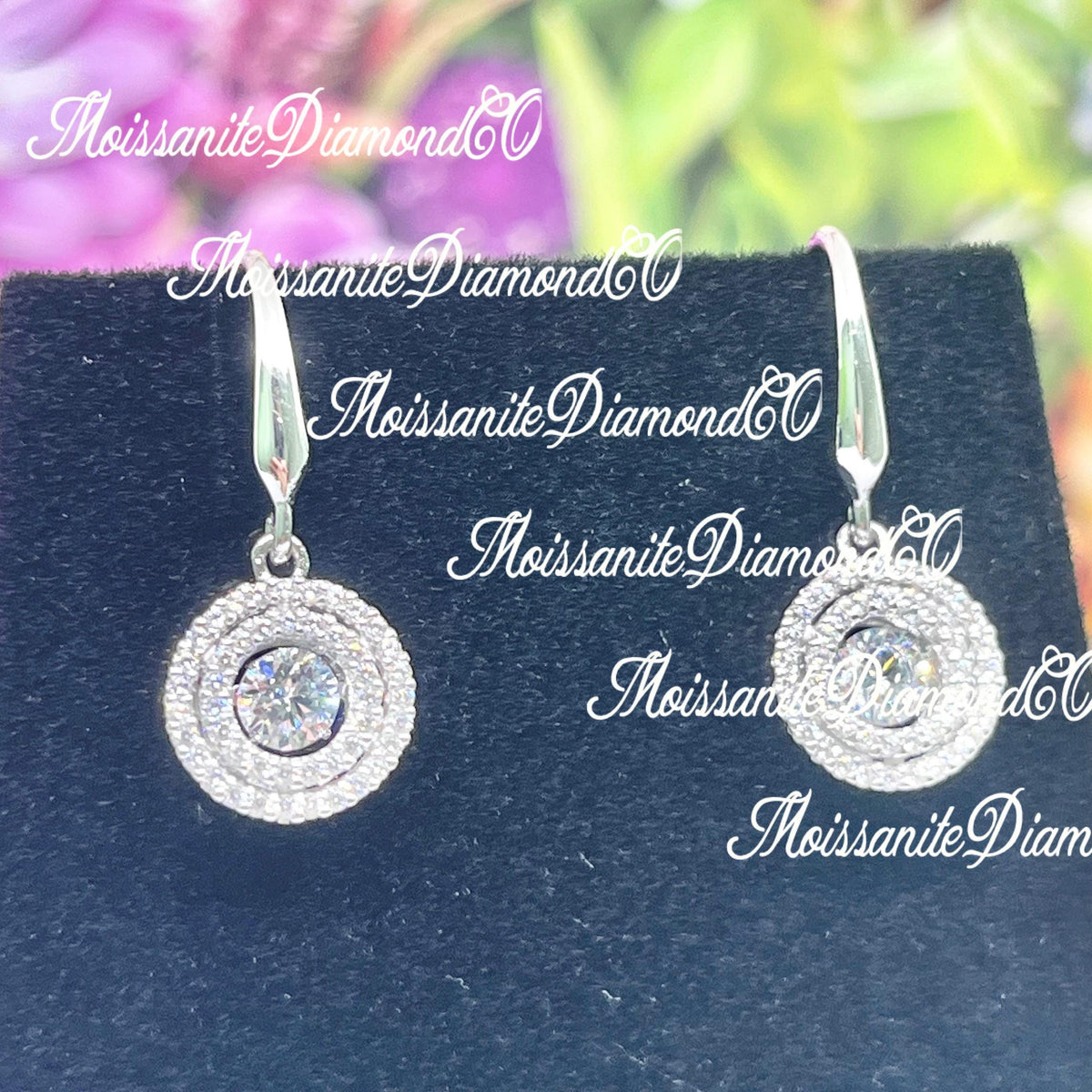 Moving Stone Lab Diamond Earrings Dangle Halo Hook 925 Sterling Silver
