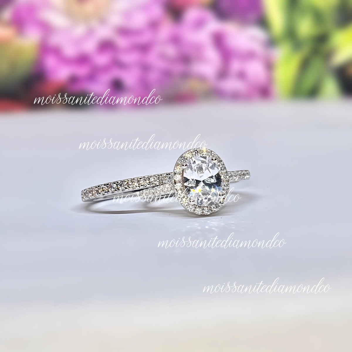 Oval Cut 1.75 ct Moissanite Halo Bridal Ring Set
