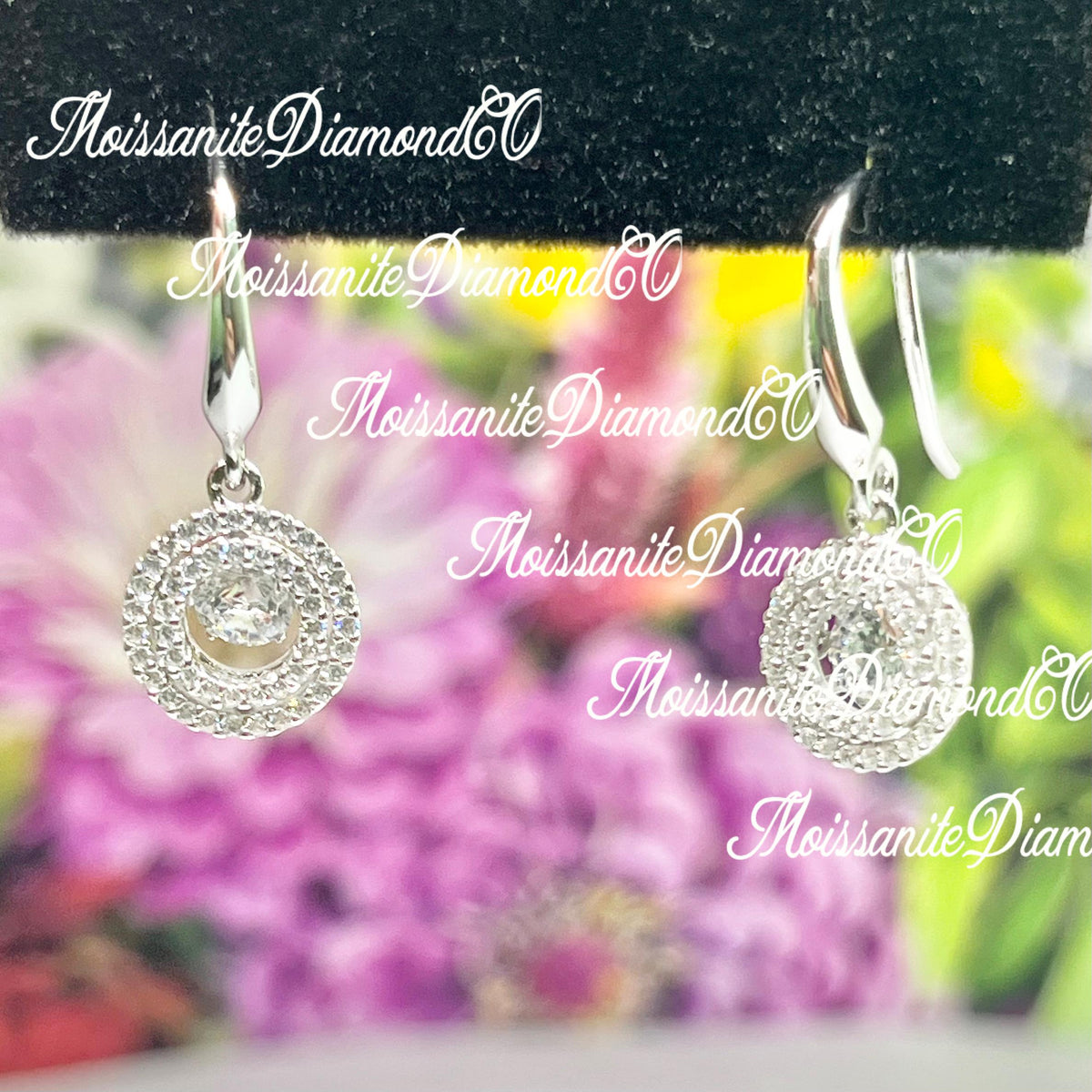 Moving Stone Lab Diamond Earrings Dangle Halo Hook 925 Sterling Silver