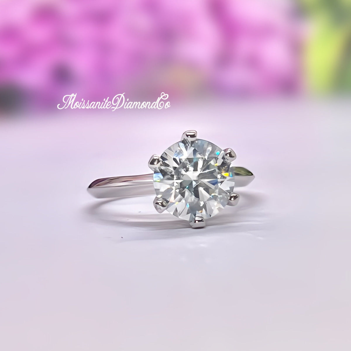 Round Cut 3 Carat VVS Moissanite Engagement Ring