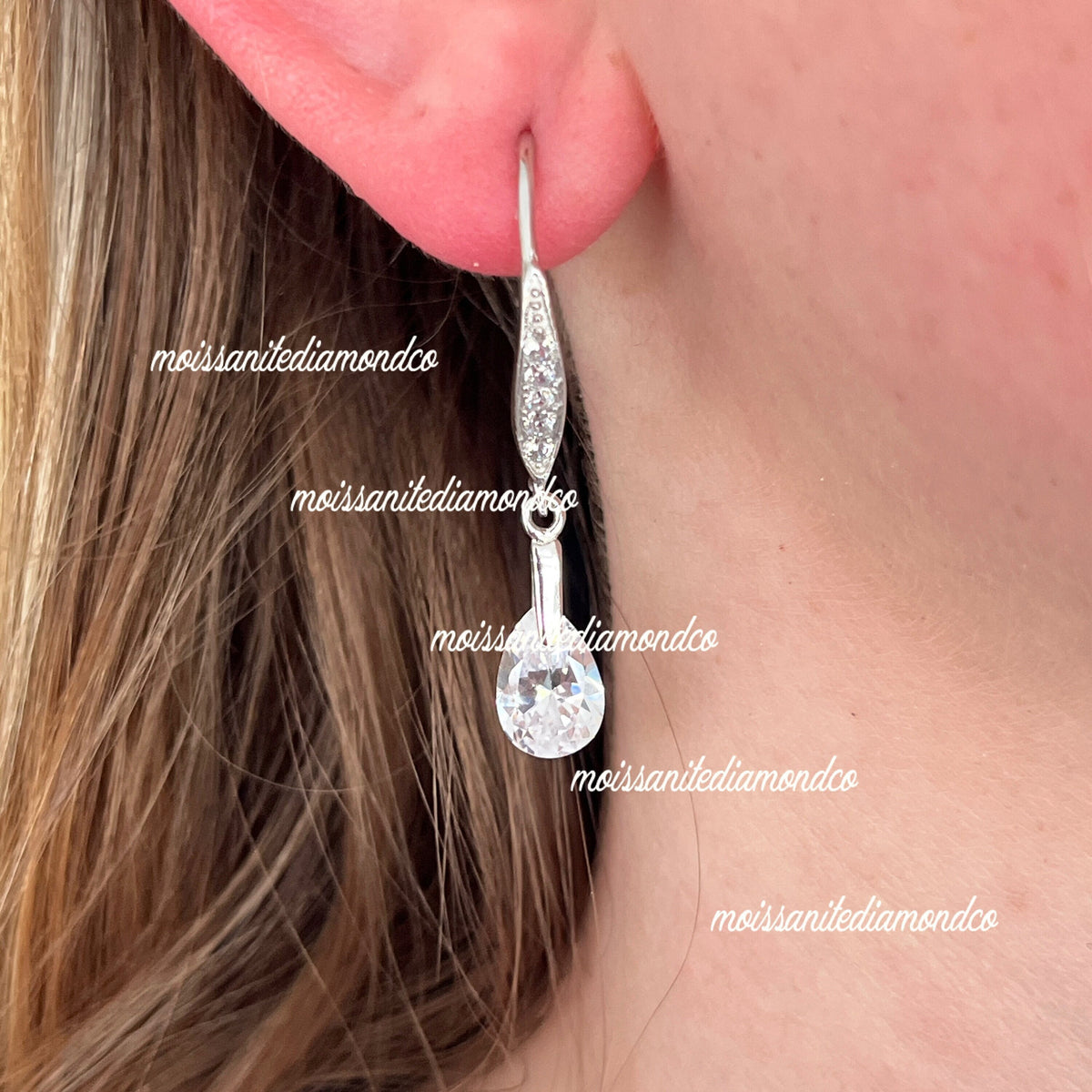 Pear Cut Lab Diamond Dangle Earrings: 925 Sterling Silver Wedding Jewelry