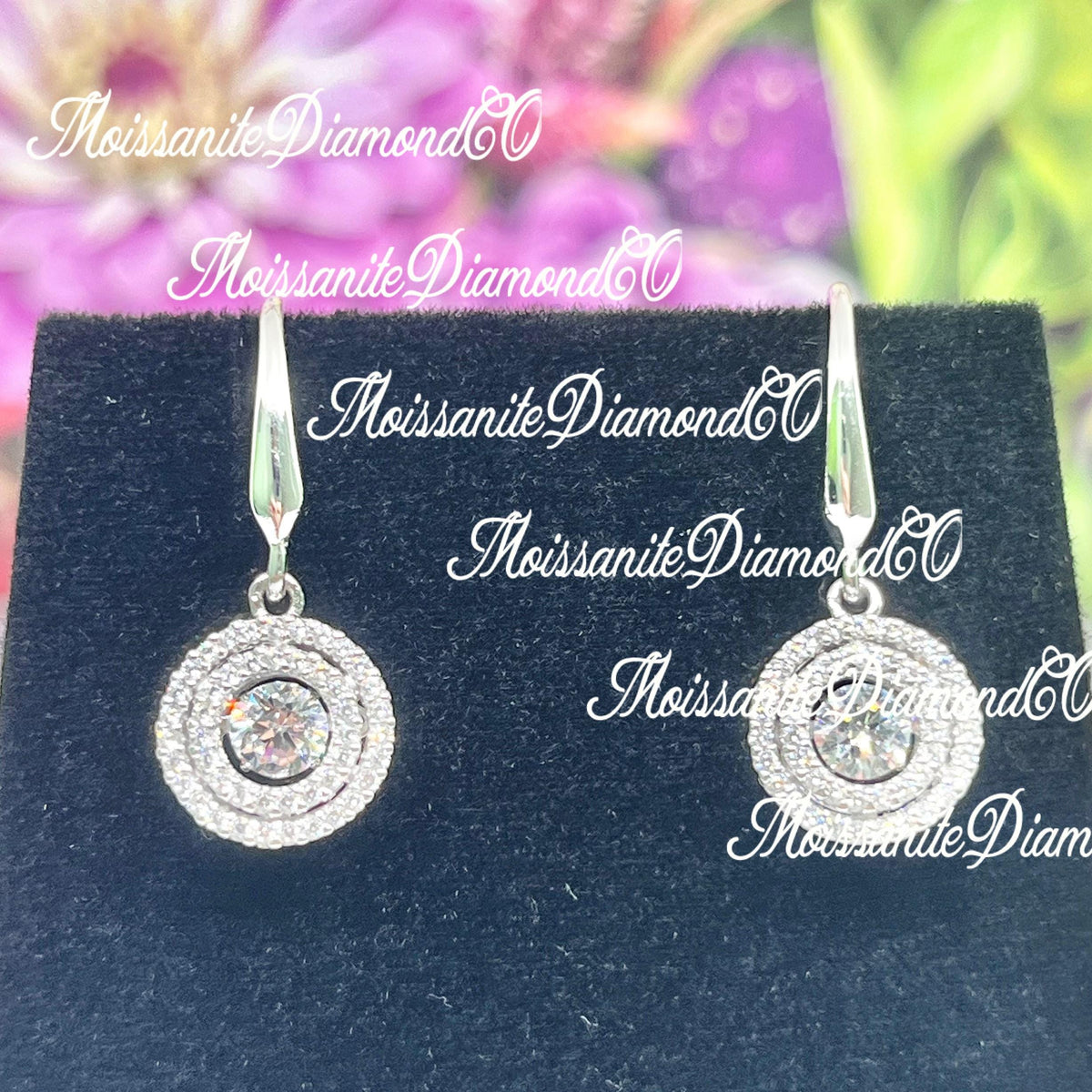 Moving Stone Lab Diamond Earrings Dangle Halo Hook 925 Sterling Silver