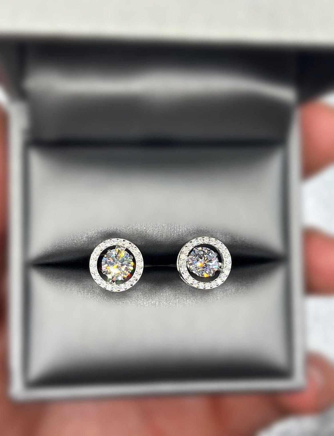 Halo Dancing Moissanite Stud Earrings: 925 Sterling Silver, Bridal Gift