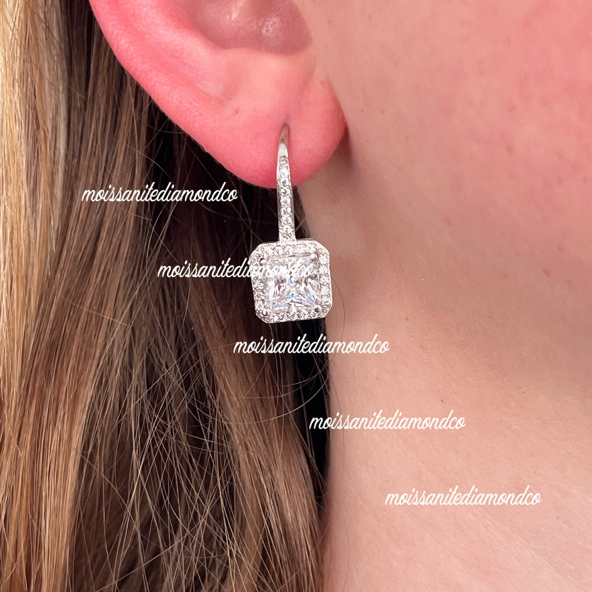 Princess Cut  Moissanite Diamond 1.5 Carat 925 Sterling Silver Dangle Earrings