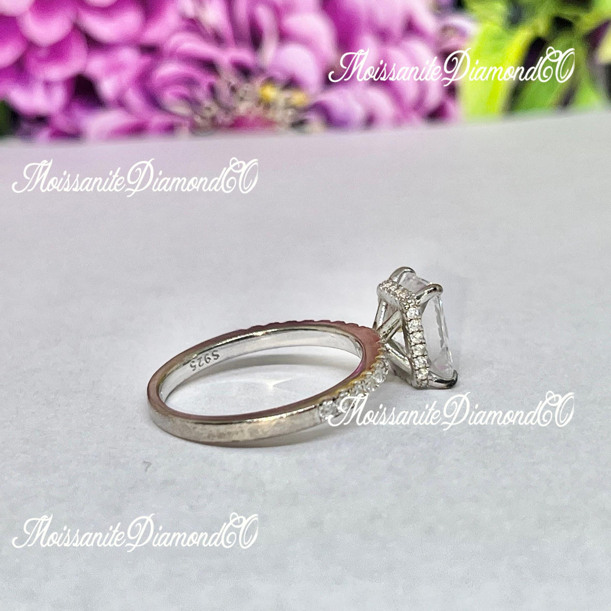 Radiant Cut 3 Carat Moissanite Ring: Sterling Silver