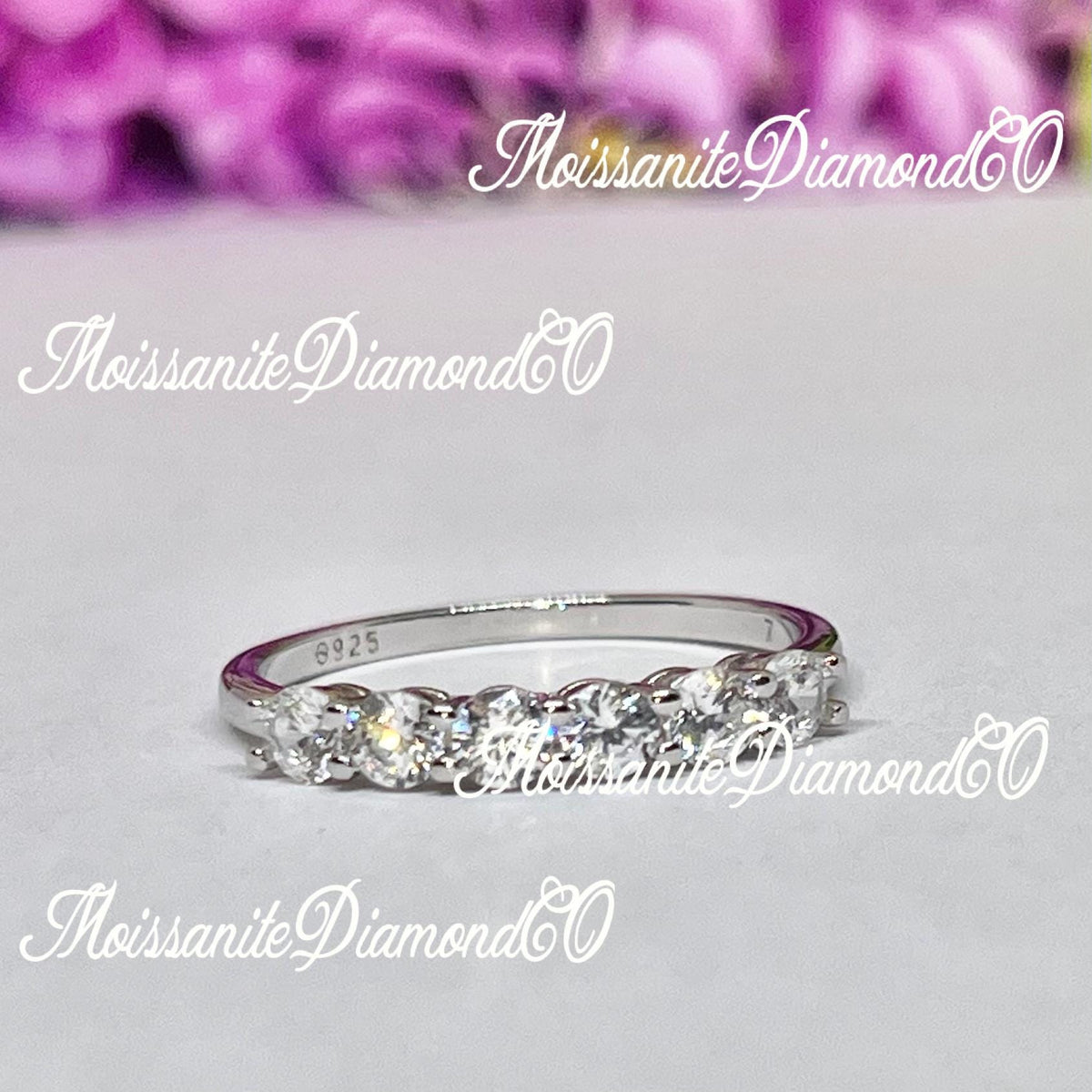 Dainty Moissanite Eternity Band Ring: 925 Sterling Silver