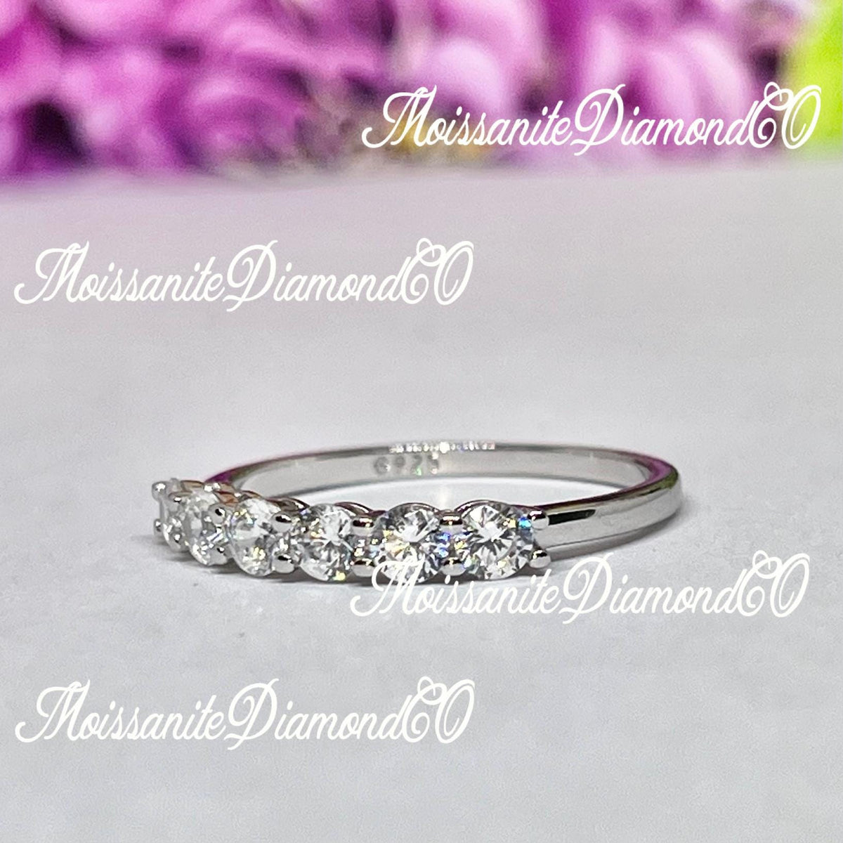 Dainty Moissanite Eternity Band Ring: 925 Sterling Silver