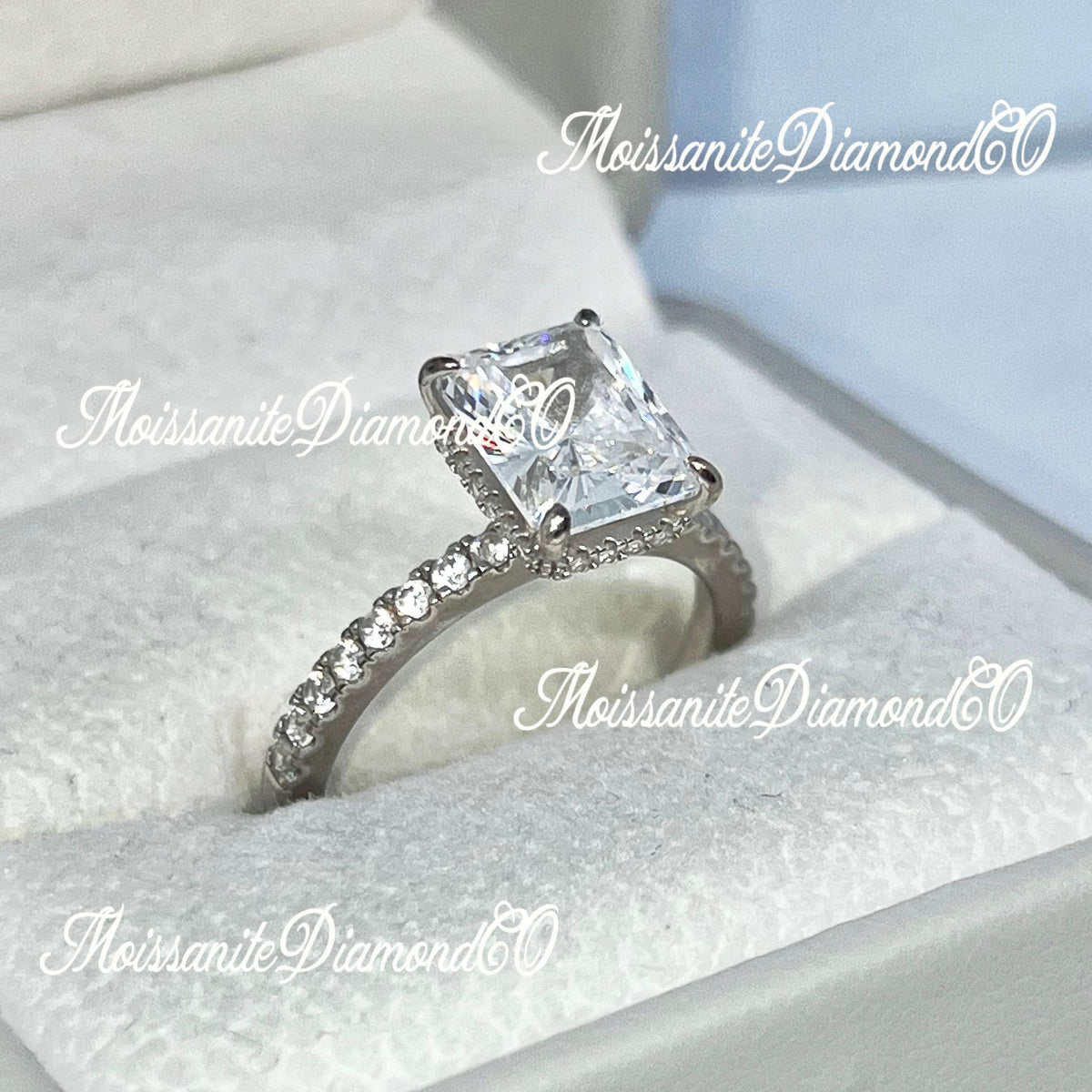 Radiant Cut 3 Carat White Sapphire Ring: Sterling Silver