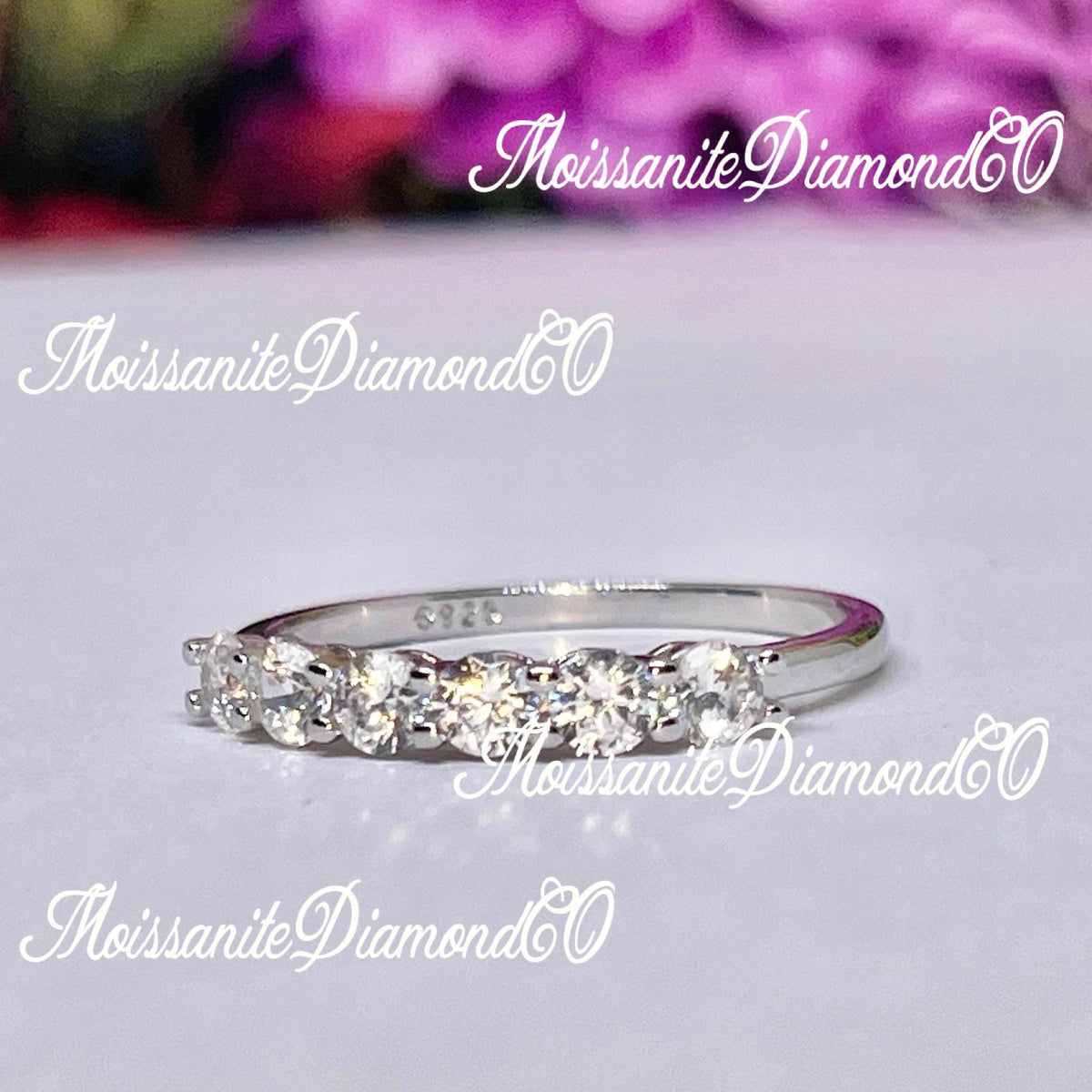 Dainty Moissanite Eternity Band Ring: 925 Sterling Silver