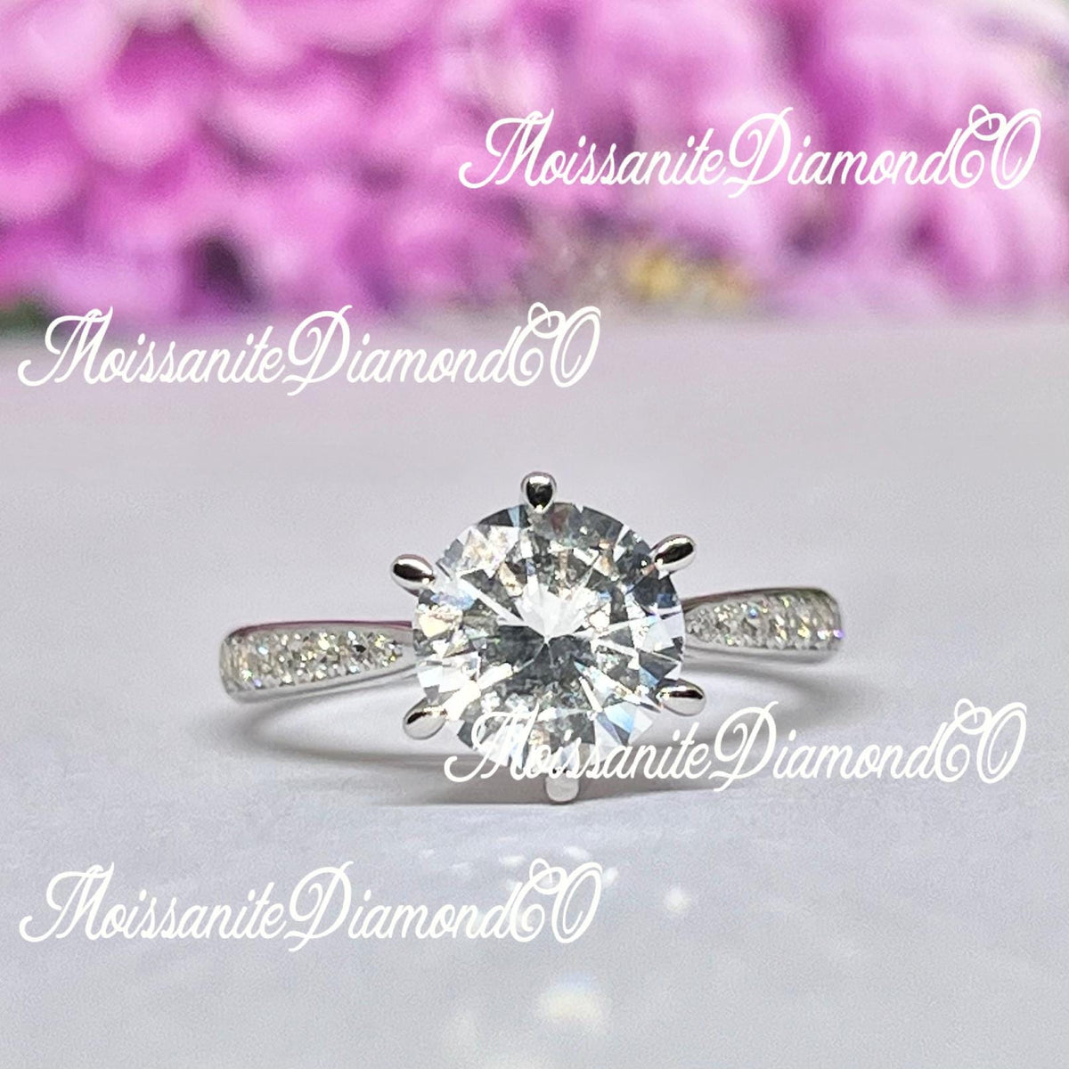 Round Cut 2 Carat Moissanite Engagement Ring: 925 Sterling Silver