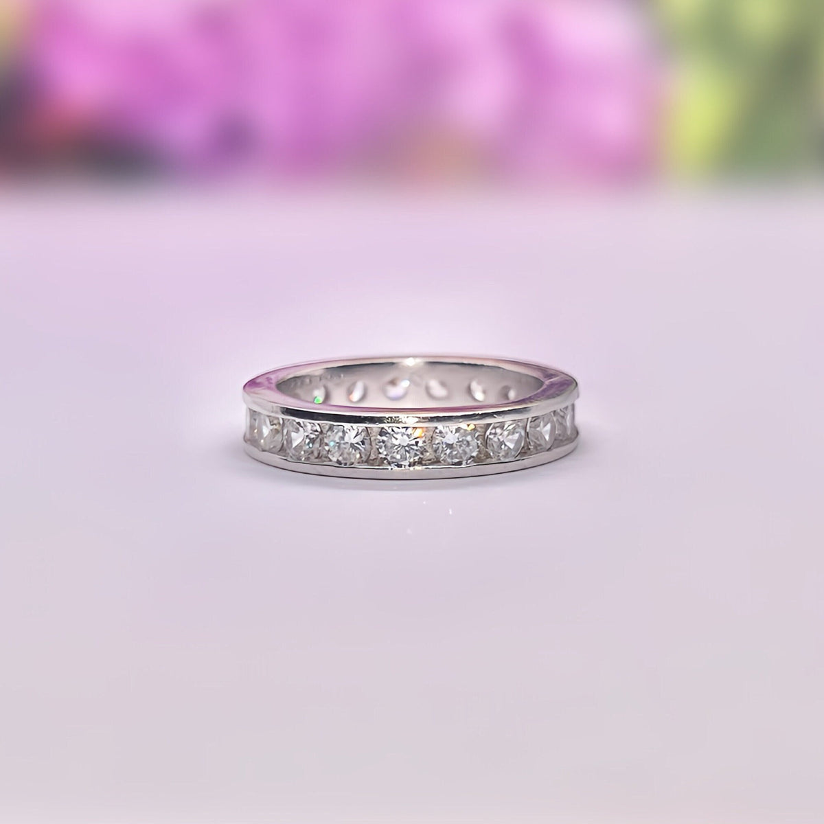 Moissanite Diamond Eternity Band: 925 Sterling Silver Anniversary Ring