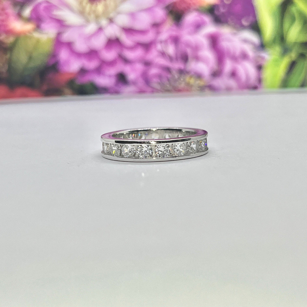 Moissanite Diamond Eternity Band: 925 Sterling Silver Anniversary Ring