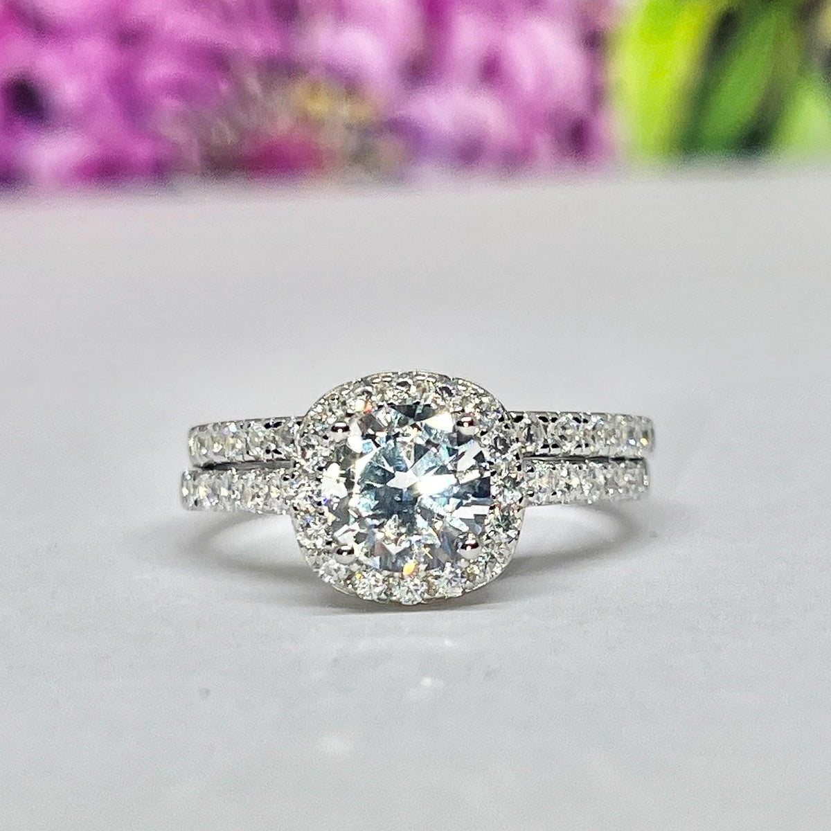 Cushion Cut 2 Carat Moissanite Engagement Ring Set: 925 Sterling Silver