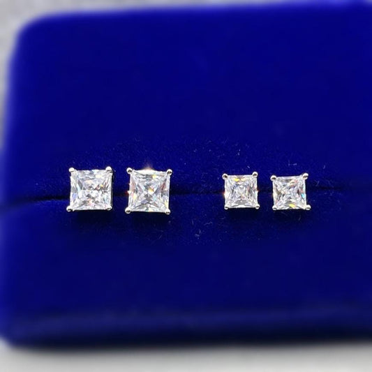 Square Cut Moissanite Diamond Stud Earrings Gift Boxed Earrings