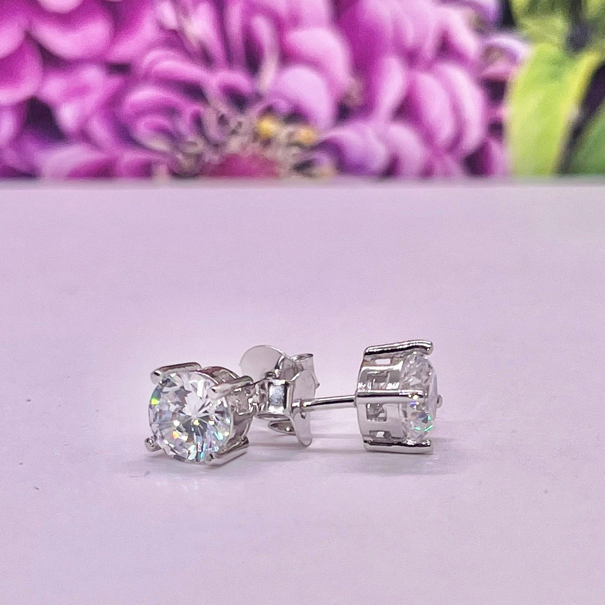 Round Moissanite Stud Silver Earrings Gift Boxed Earrings