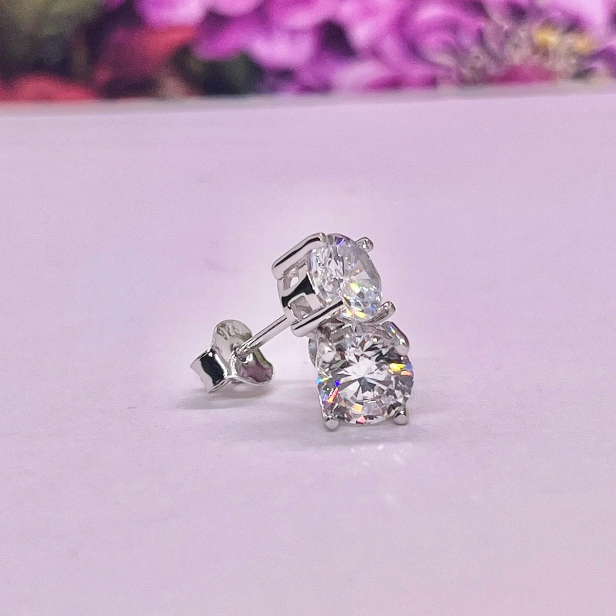 Round Moissanite Stud Silver Earrings Gift Boxed Earrings