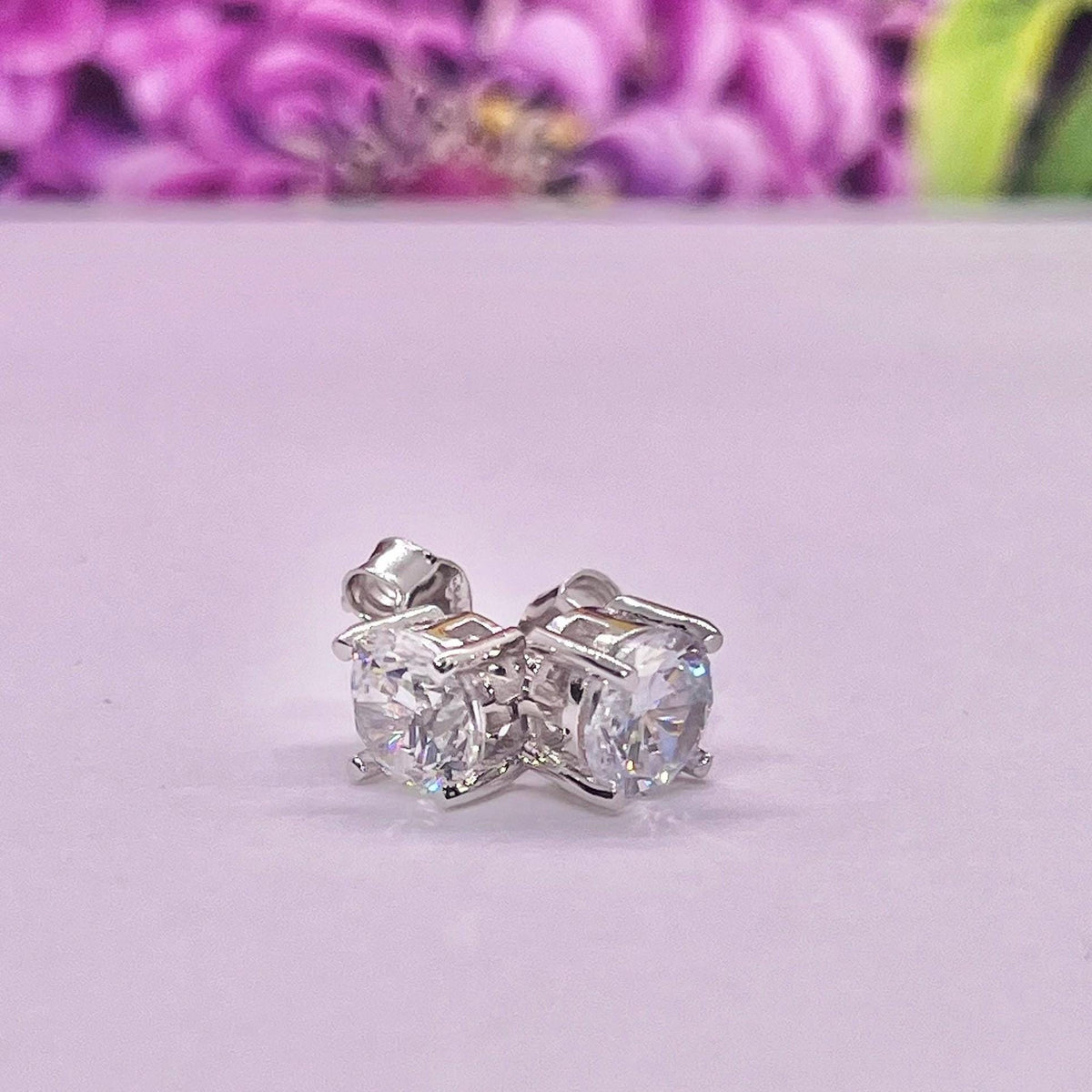 Round Moissanite Stud Silver Earrings Gift Boxed Earrings