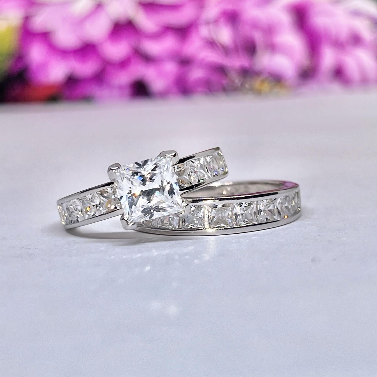 Princess Cut 1.25 Ct Moissanite Diamond 925 Sterling Silver Engagement Ring