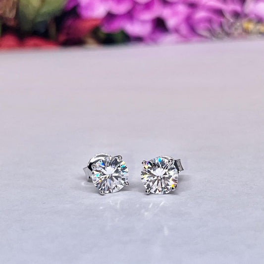 Round Moissanite Stud Earrings: 925 Sterling Silver