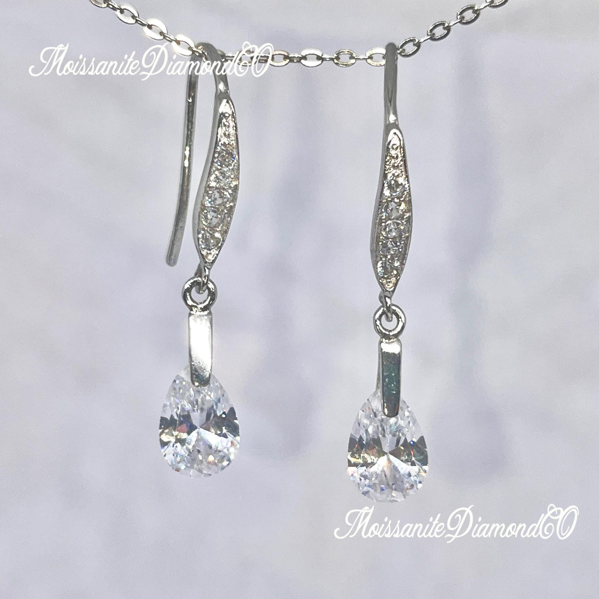 Pear Cut Lab Diamond Dangle Earrings: 925 Sterling Silver Wedding Jewelry