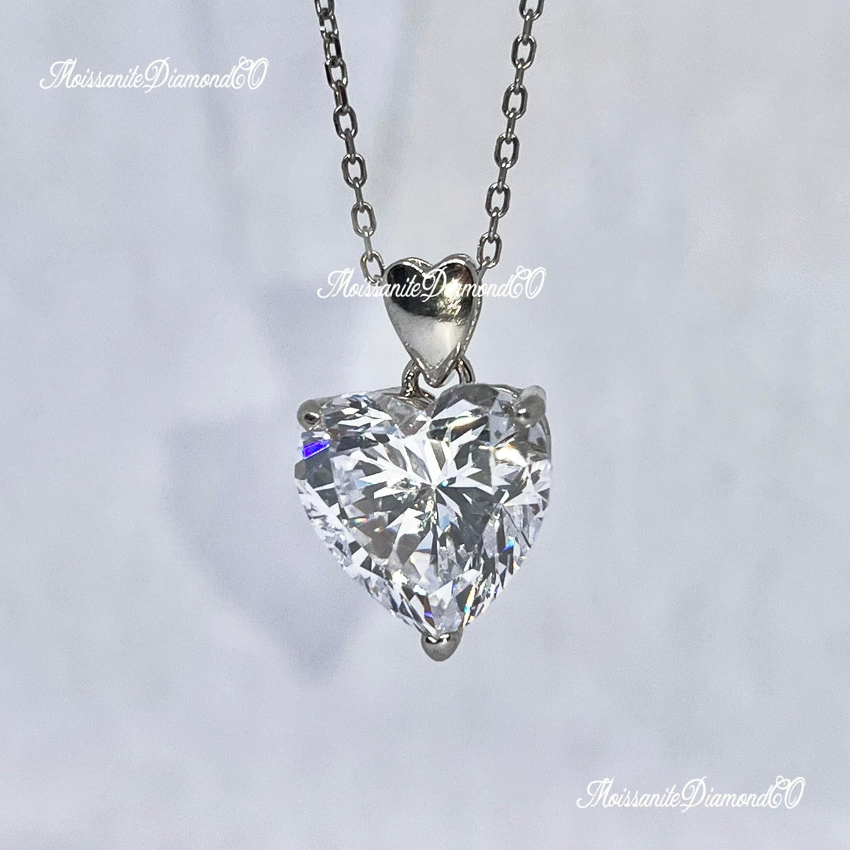 Heart Cut White Sapphire Pendant Necklace, Sterling Silver