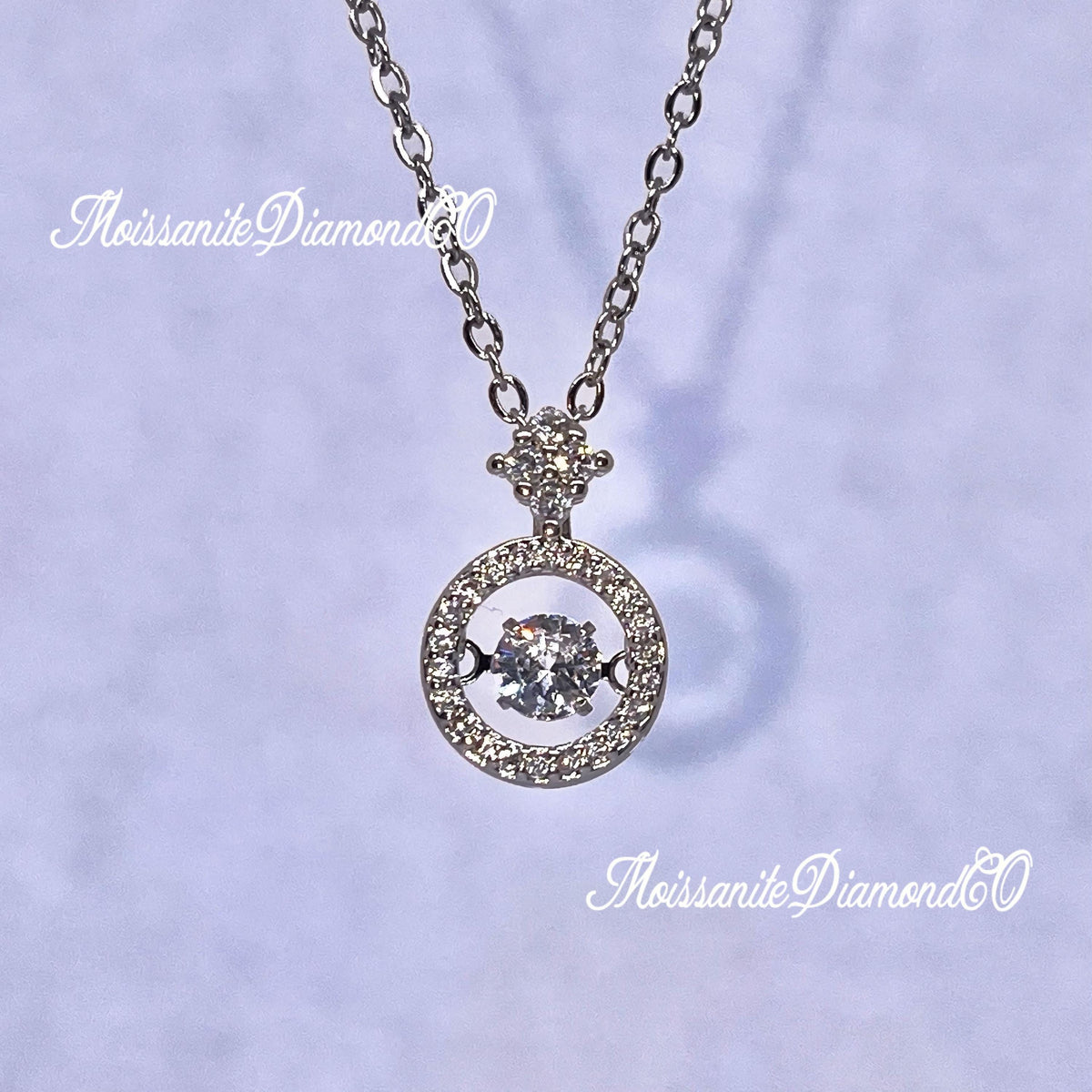 Round Cut Moissanite Necklace 1 Carat Moving Stone Heart Necklace 925 Sterling Silver