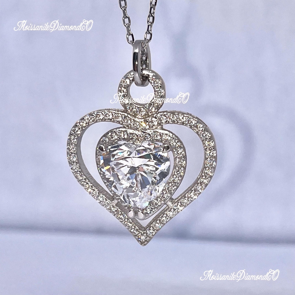Heart Cut 3 Ct Moissanite Diamond Necklace 925 Sterling Silver Necklace
