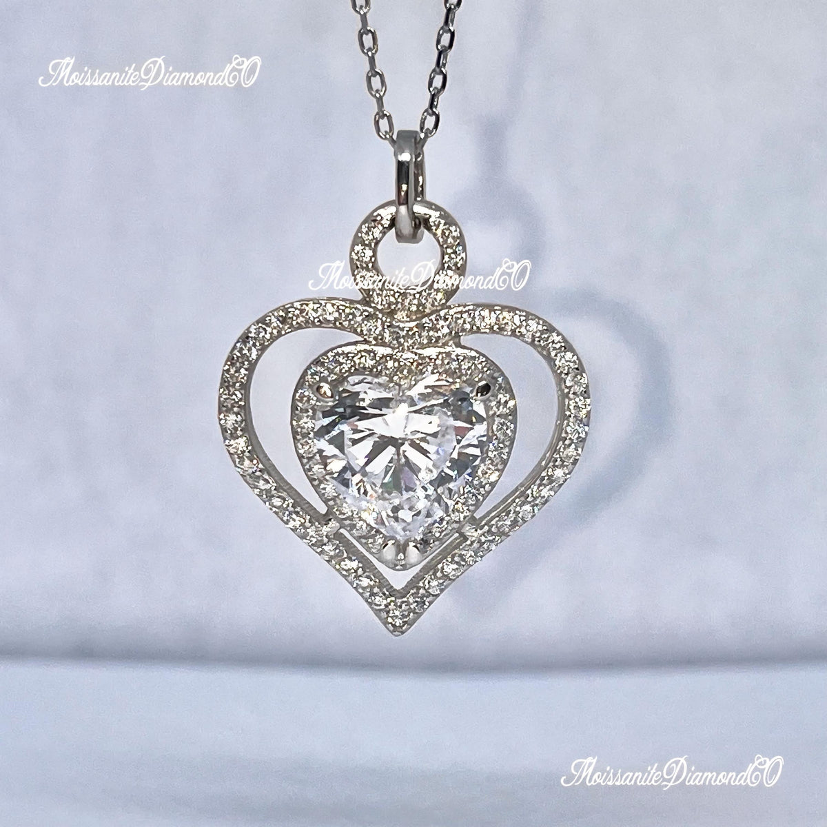 Heart Cut 3 Ct Moissanite Diamond Necklace 925 Sterling Silver Necklace