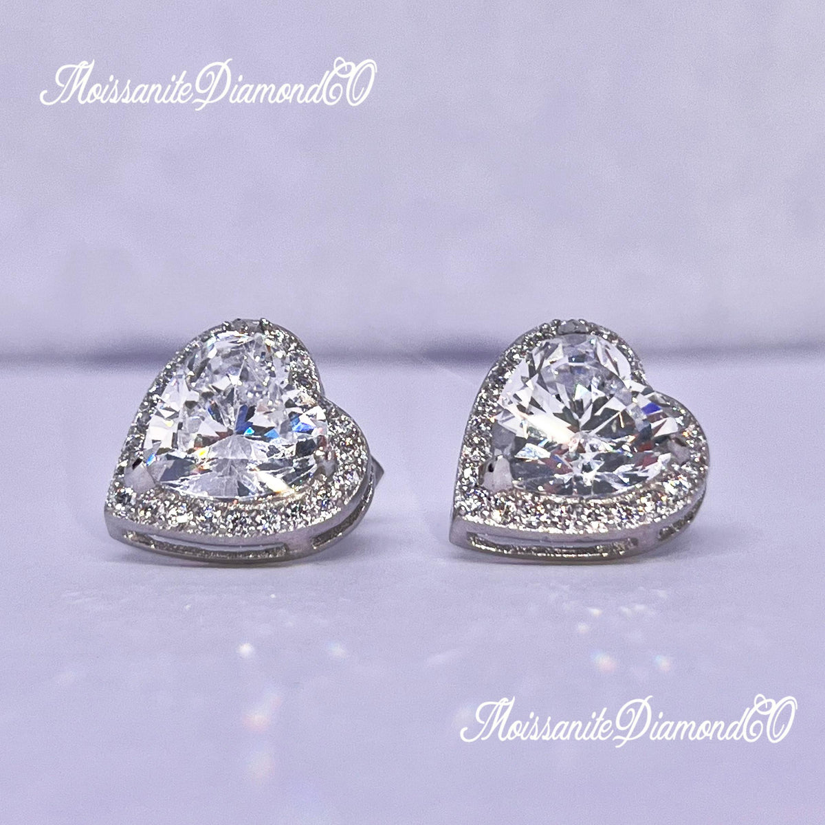 3 Carat Heart Moissanite Stud Earrings: 925 Sterling Silver