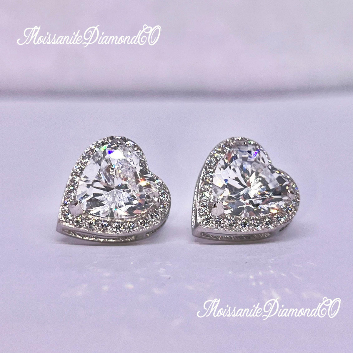 3 Carat Heart Moissanite Stud Earrings: 925 Sterling Silver