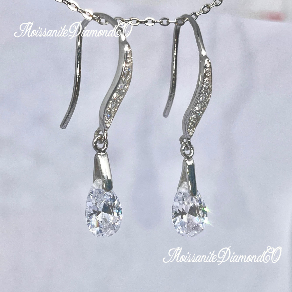 Pear Cut Lab Diamond Dangle Earrings: 925 Sterling Silver Wedding Jewelry