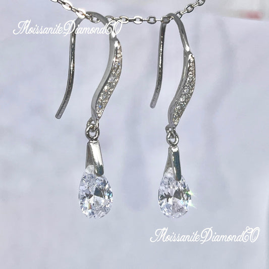 Pear Cut Lab Diamond Dangle Earrings: 925 Sterling Silver Wedding Jewelry