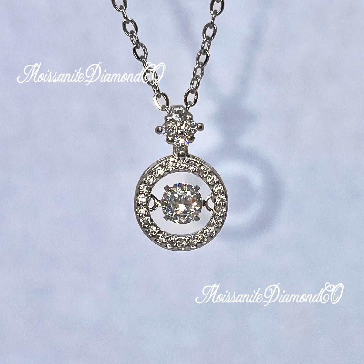 Round Cut Moissanite Necklace 1 Carat Moving Stone Heart Necklace 925 Sterling Silver