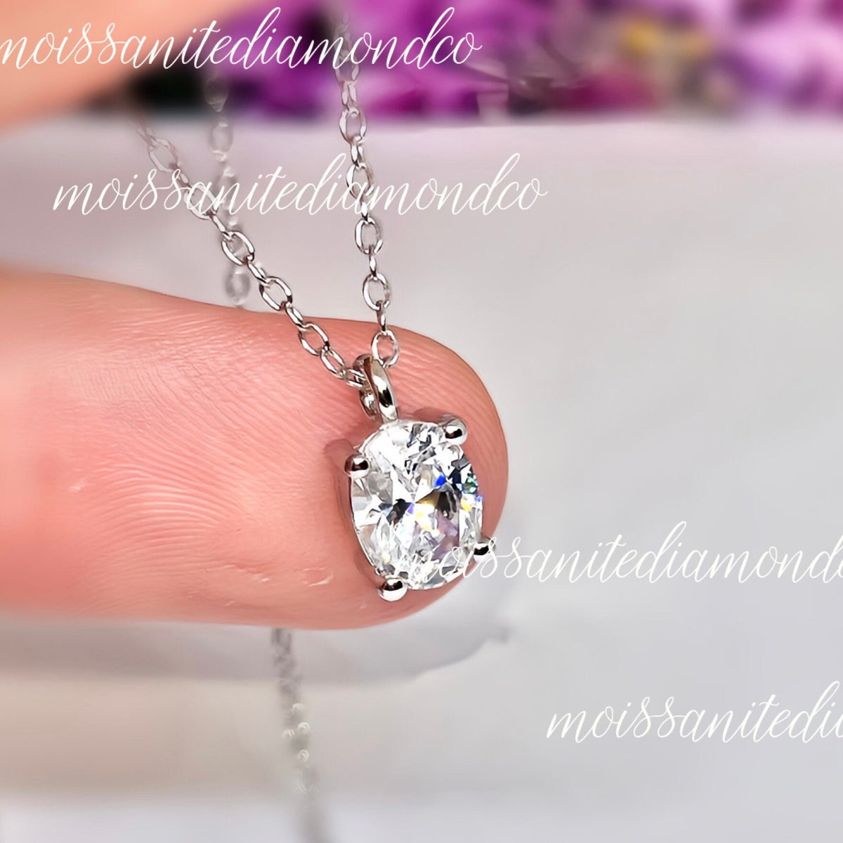 Oval Moissanite Necklace 1.25 Ct : 925 Silver
