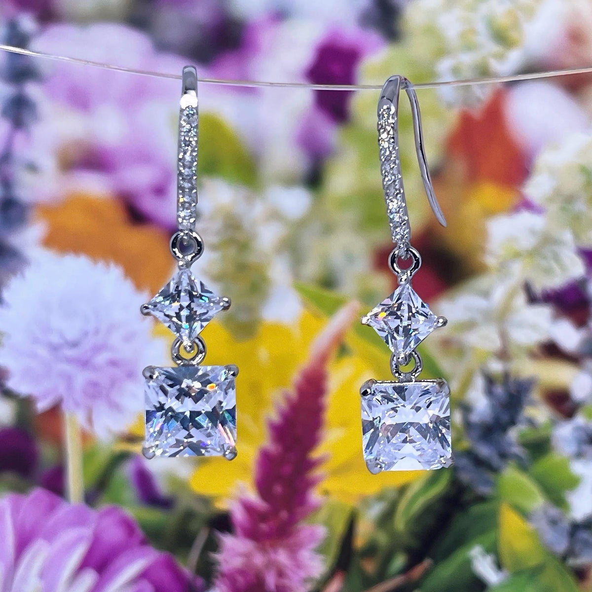 Princess Cut 2 Carat Moissanite Diamond Dangle Drop 925 Sterling Silver Earrings