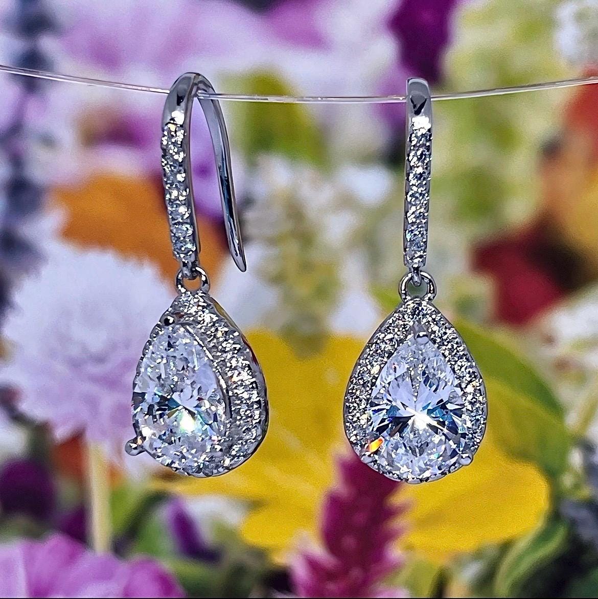 Pear Cut 2 Ct Moissanite Dangle Earrings: 925 Sterling Silver
