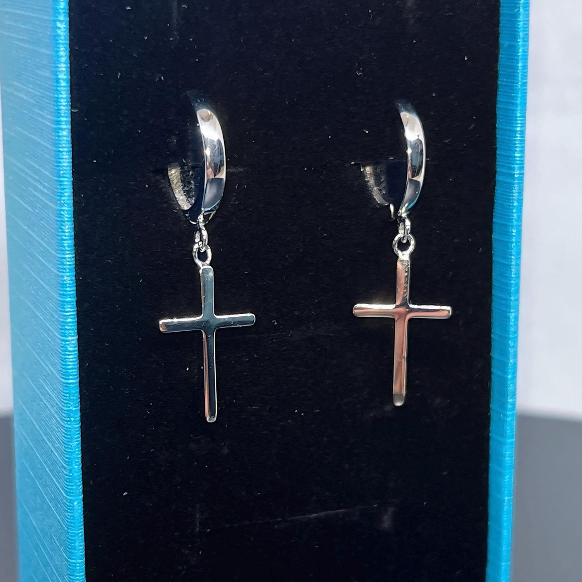 Men's Silver Dangle Cross Earrings