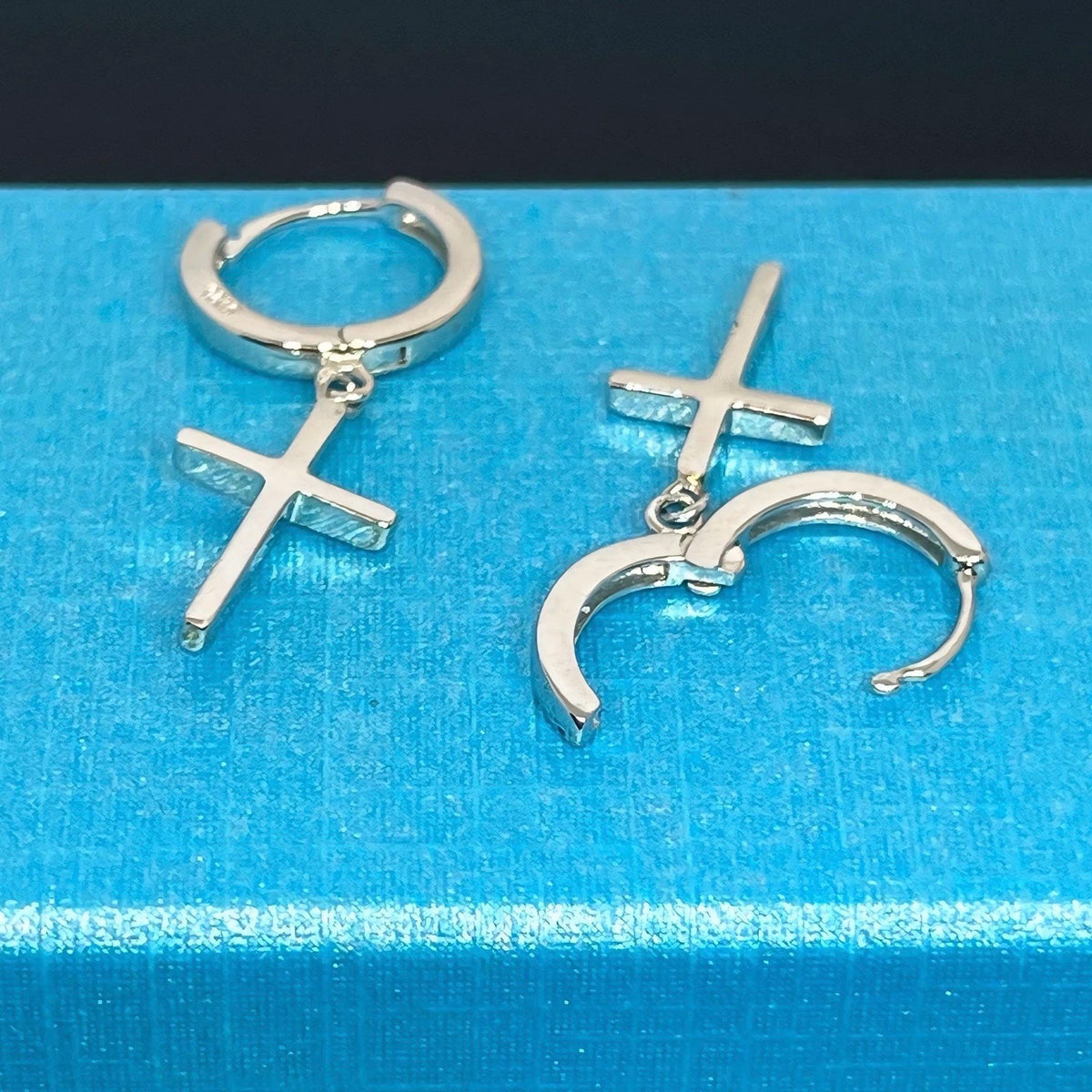 Men's Silver Dangle Cross Earrings