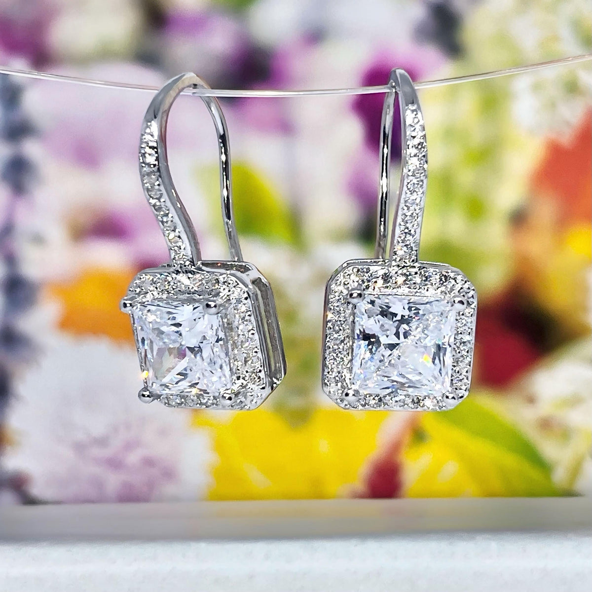 Princess Cut  Moissanite Diamond 1.5 Carat 925 Sterling Silver Dangle Earrings