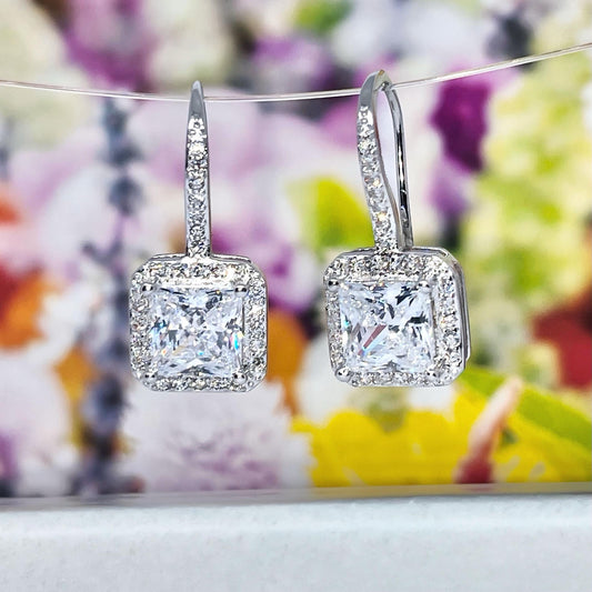 Princess Cut  Moissanite Diamond 1.5 Carat 925 Sterling Silver Dangle Earrings