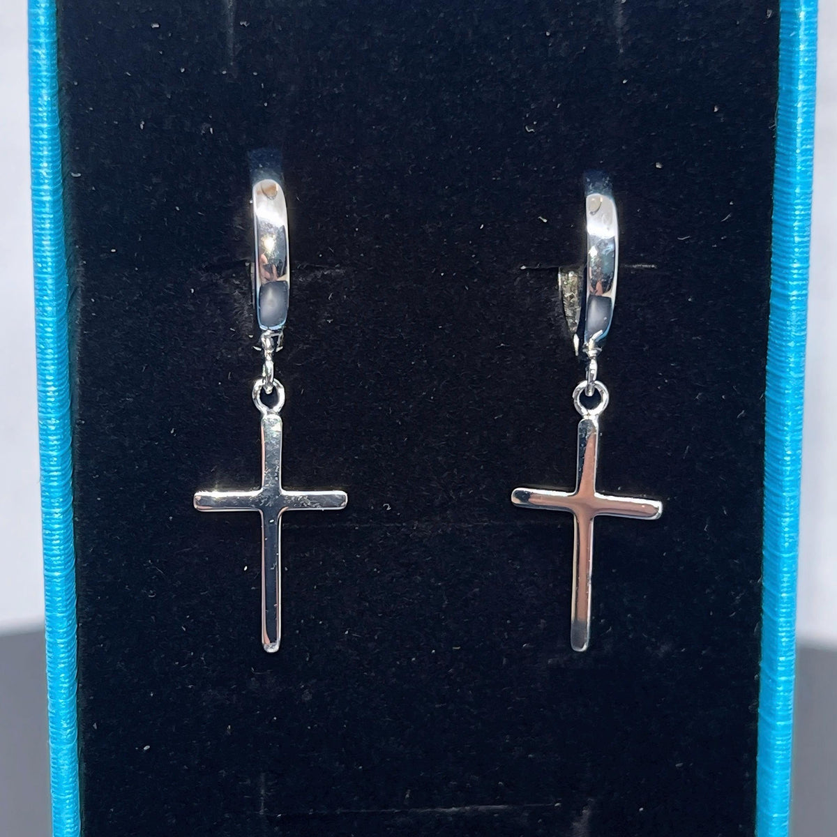 Men's Silver Dangle Cross Earrings