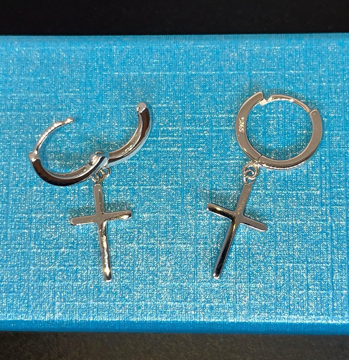 Men's Silver Dangle Cross Earrings