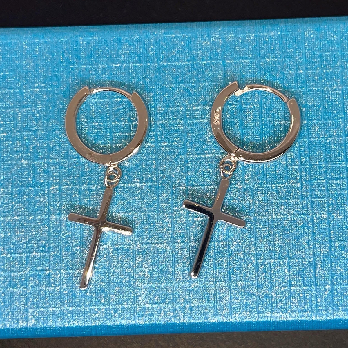Men's Silver Dangle Cross Earrings