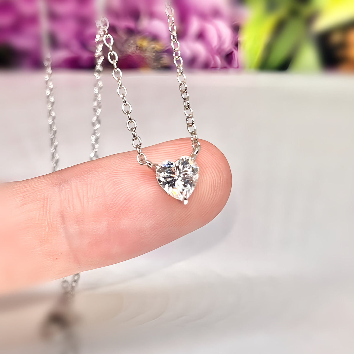 Heart Cut 1 Carat Moissanite Pendant Necklace - Sterling Silver