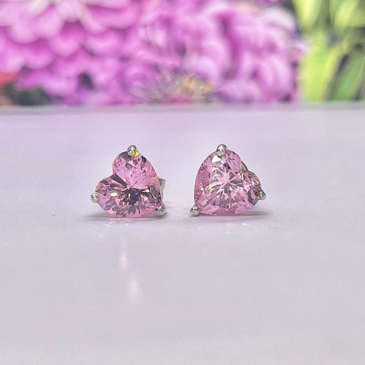 Heart Cut Champagne Pink 2 Ct Sapphire Stud Earrings: Sterling Silver