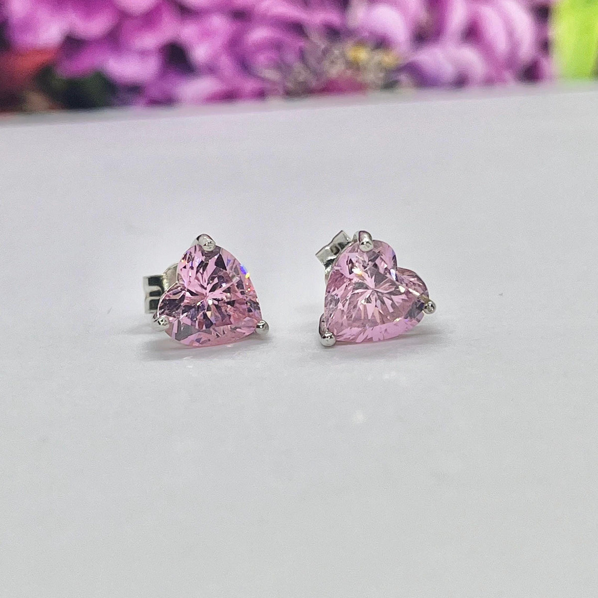 Heart Cut Champagne Pink 2 Ct Sapphire Stud Earrings: Sterling Silver
